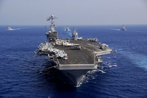 The Nimitz-class aircraft carrier USS John C. Stennis operates in the Pacific Ocean during an exercise with Japanese Maritime Self-Defense Force and other naval vessels operating in the U.S. 7th Fleet area, Feb. 12, 2009.