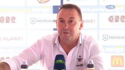 Ricky Stuart talks to the media after Canberra Raiders clash with the New Zealand Warriors in round 19 of the 2020 NRL Premiership.