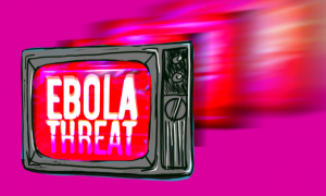 Television with "Ebola Threat" text on it