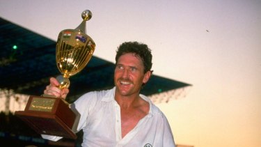 Sweet victory: Allan Border with the 1987 World Cup trophy.