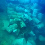 Nearly 200 depth charges in the cargo hold of a Japanese shipwreck in Koror harbour, Palau. The charges are still in situ underwater today. It’s estimated that if they were to detonate, the destruction radius would be two kilometres and the shockwave radius would be 8 kilometres. 