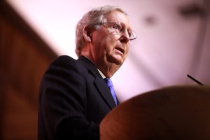 Senator Mitch McConnell of Kentucky speaking at the CPAC in National Harbor, Maryland