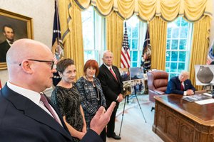 Donald J. Trump participates in the repatriation of Native American remains and artifacts from Finland in the Oval Office of the White House