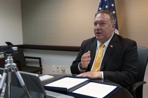 U.S. Secretary of State Mike Pompeo delivers remarks virtually at the Council of the Americas Washington Conference on the Americas, from the U.S. Department of State in Washington, D.C., on June 29, 2020.