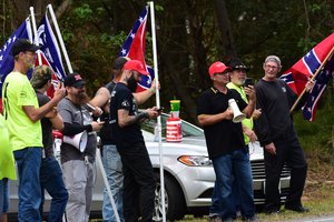 Proud Boys participating in a neo-Confederate protest in Pittsboro, North Carolina