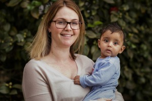 Renee Wijesinghe with four-month-old Charlie, who was a breech baby. 
 