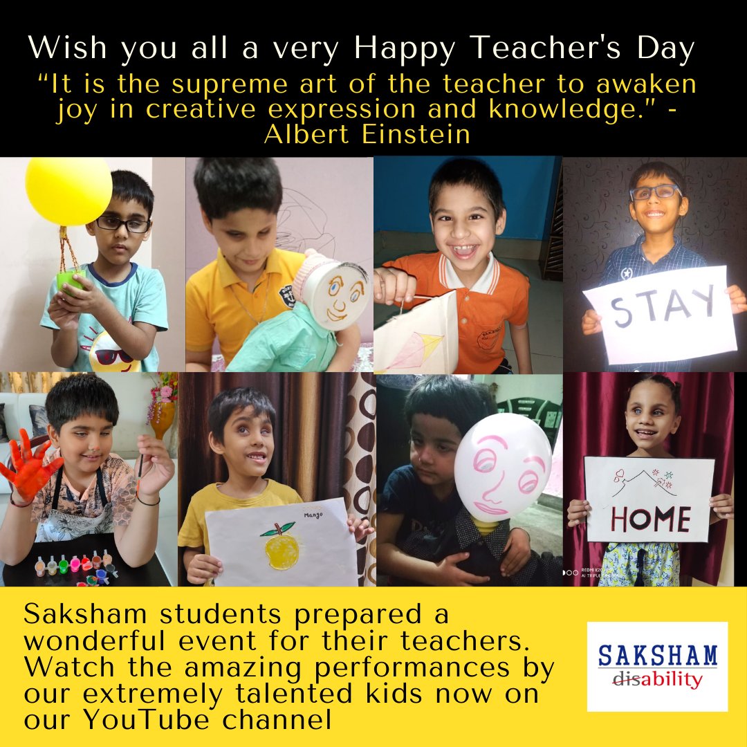 Pictures of children with flashcards and balloons celebrating teachers day. Text reads the same as in the post.