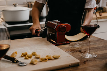 Elizabeth Hewson making pasta for the launch of her cookbook, Saturday Night Pasta.