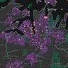 A map showing streets throughout Sydney where cars could be taken off roads.