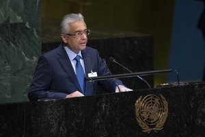 22 May 2019,Pravind Kumar Jugnauth, Prime Minister of the Republic of Mauritius, addresses the General Assembly meeting on the request for an advisory opinion of the International Court of Justice on the legal consequences of the separation of the Chagos Archipelago from Mauritius in 1965