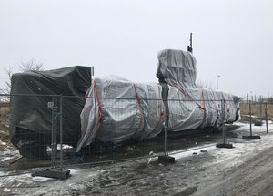 This Wednesday, March 7, 2018 photo shows the submarine UC3 Nautilus of Danish inventor Peter Madsen in Copenhagen, Denmark. Madsen goes on trial Thursday, March 8, for the killing of journalist Kim Wall in his submarine.