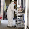 A medical worker at a coronavirus drive-through testing site in Casper, Wyoming, this month.