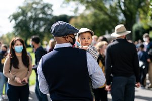 Guests attend the Fall Garden Tours Sunday, Oct. 18, 2020, on the South Lawn of the White House