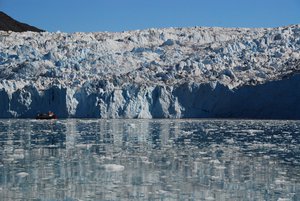 File - Calving front of Equp Sermia glacier, West Greenland, one of the four glaciers studied by Rignot and his team.