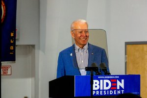 Joe Biden at a campaign stop at Cilford Community Curch in Concord, New Hampshire