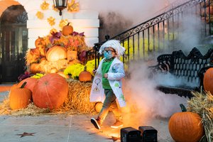 Trick-or-treaters participate in the 2020 White House Halloween event Sunday, Oct. 25, 2020, at the South Portico of the White House.