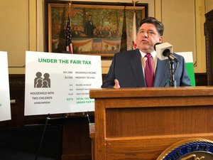 FILE - In this March 7, 2019, file photo, Gov. J.B. Pritzker outlines his plan to replace Illinois