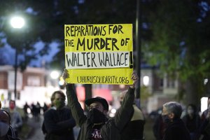 Protestors gather for a march Tuesday Oct. 27, 2020 in Philadelphia