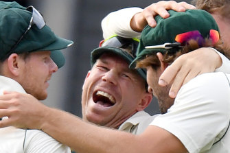 Australia celebrate at the Gabba. 