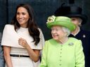 Meghan, Duchess of Sussex and Queen Elizabeth II attend a ceremony to open the new Mersey Gateway Bridge on June 14, 2018 in Widnes, England. 