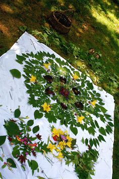 Mandala: a geometric figure representing the universe in Buddhist symbolism; a symbol in a dream, representing the dreamer’s search for completeness and self-unity. From: "moment to moment photographic journal of natural living. Land Art, Reggio Emilia, Art Et Nature, Nature Crafts, Art Environnemental, Nature Activities, Summer Solstice, Arte Floral, Environmental Art