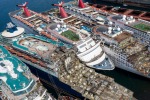 Five cruise ships are seen being broken down for scrap metal at the Aliaga ship recycling port in Izmir, Turkey. With ...