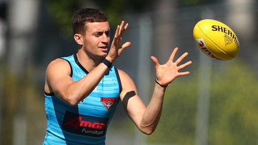 Orazio Fantasia during an Essendon training session at Metricon Stadium.