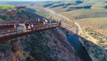 Consisting of two platforms jutting 25 and 17 metres beyond the rim of the Murchison River Gorge, the Skywalk is part of ...