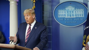 U.S. President Donald Trump speaks during a news conference in the James S. Brady Press Briefing Room at the White House in Washington, D.C., U.S., on Thursday, Nov. 5, 2020. The Trump campaign filed a lawsuit Thursday afternoon in federal court seeking to halt the Philadelphia County Board of Elections’ count of votes. Photographer: Chris Kleponis/Polaris/Bloomberg