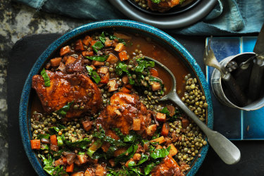 Neil Perry's braised Chicken with lentils. GW160723