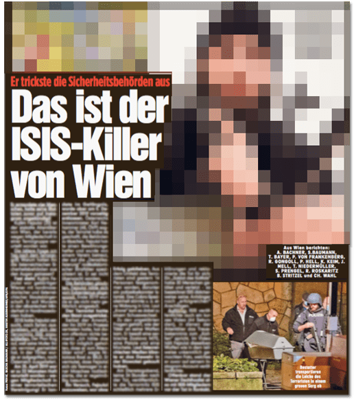 Ausriss Bild-Zeitung - Er trickste die Sicherheitsbehörden aus - Das ist der ISIS-Killer von Wien