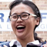 Strathfield Girls' students Annabel Knight, Gina Lee, Jenny Yang, Devika Coleman and Sela Deng were glad to finish the first English exam.