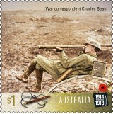 The stamp commemorating war correspondent and historian Charles Bean.