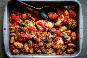 Katrina Meynink's chicken amatriciana traybake 