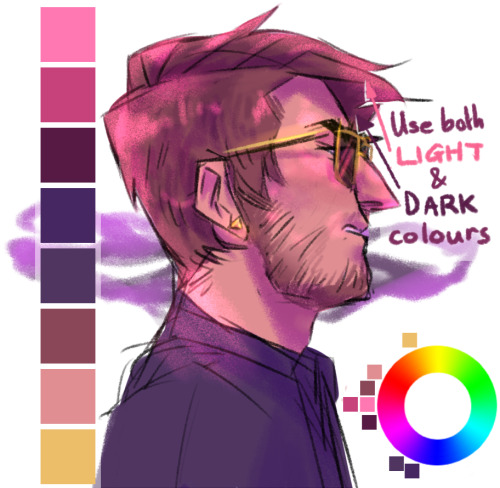 aitheo:
“ i get a lot of asks asking me how i choose colours / how i colour so i thought id make a post on the main ways i choose what colours to use - doesn’t really talk about how i physically colour though, sorry!!
keep in mind im not an expert...