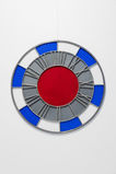 blue white gray red clock