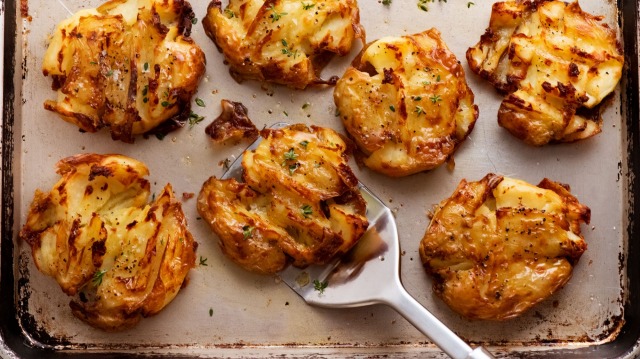 Crispy smashed potatoes with maximum crunch factor.