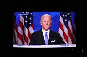 Watching Joe Biden Presidential nomination acceptance speech during Democratic National Convention on CSPAN