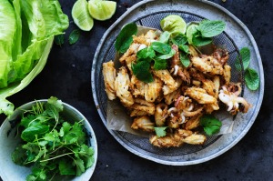 Chilli salt and pepper squid lettuce cups.