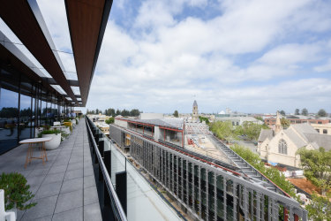 View of Kings Square and the civic building from the top floor of the FOMO building.