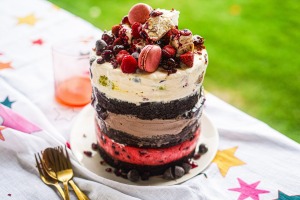 Black Forest Christmas Dazzle ice-cream and brownie layer cake. 