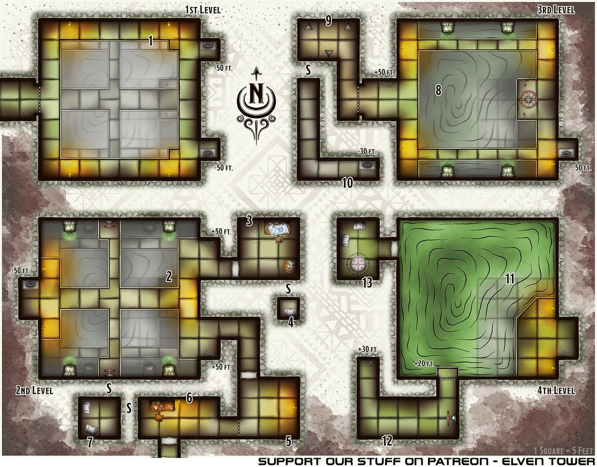 Four level dungeon in the sewers for TTRPG games.