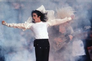 This Feb. 1, 1993 file photo shows Pop superstar Michael Jackson performing during the halftime show at the Super Bowl in Pasadena, Calif.