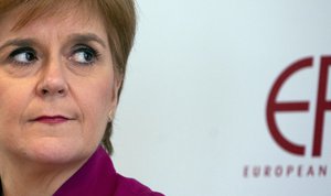 Scotland's First Minister Nicola Sturgeon speaks during an event 'Scotland's European Future after Brexit' at the European Policy Center in Brussels, Monday, Feb. 10, 2020.