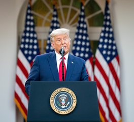 File - President Donald J. Trump delivers an update on the COVID-19 Coronavirus vaccine development Operation Warp Speed, Friday, Nov. 13, 2020, in the Rose Garden of the White House.