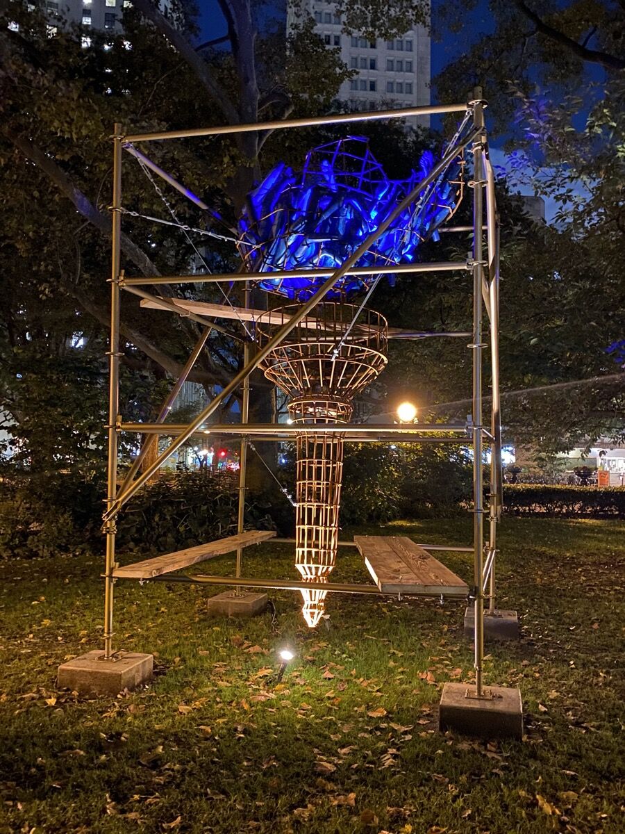 Abigail DeVille, installation view of Light of Freedom, 2020. Photo by Kendal Henry. Courtesy of the artist and Madison Square Park Conservancy.