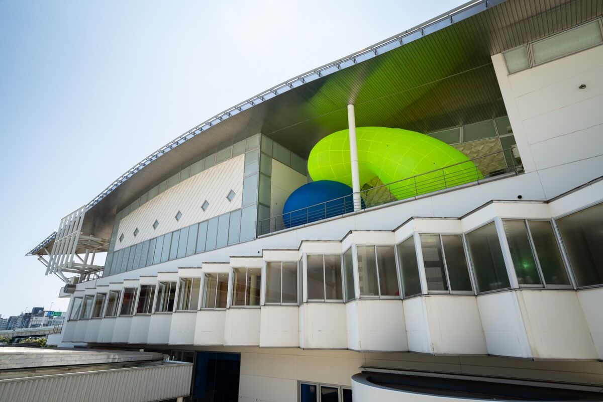 Sato Risa, installation view of The Twin Trees (yellow)(blue), 2020, at Yokohama Triennale 2020. Photo by Kato Ken. Courtesy of Organizing Committee for Yokohama Triennale.