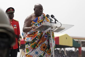 Ghana President elect Nana Akufo-Addo speaks during his inauguration ceremony in Accra, Ghana, Saturday Jan. 7, 2017.