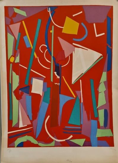 André Lanskoy, ‘Composition sur fond Rouge ’, ca. 1970