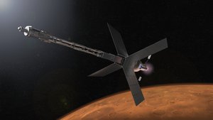 File - Illustration of a Mars transit habitat and nuclear propulsion system that could one day take astronauts to the Red Planet.